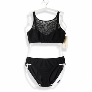 Adrienne Vittadini NEW Bikini 2 Piece Mesh Velvet Suit Swim Bra Tank Black12, 14